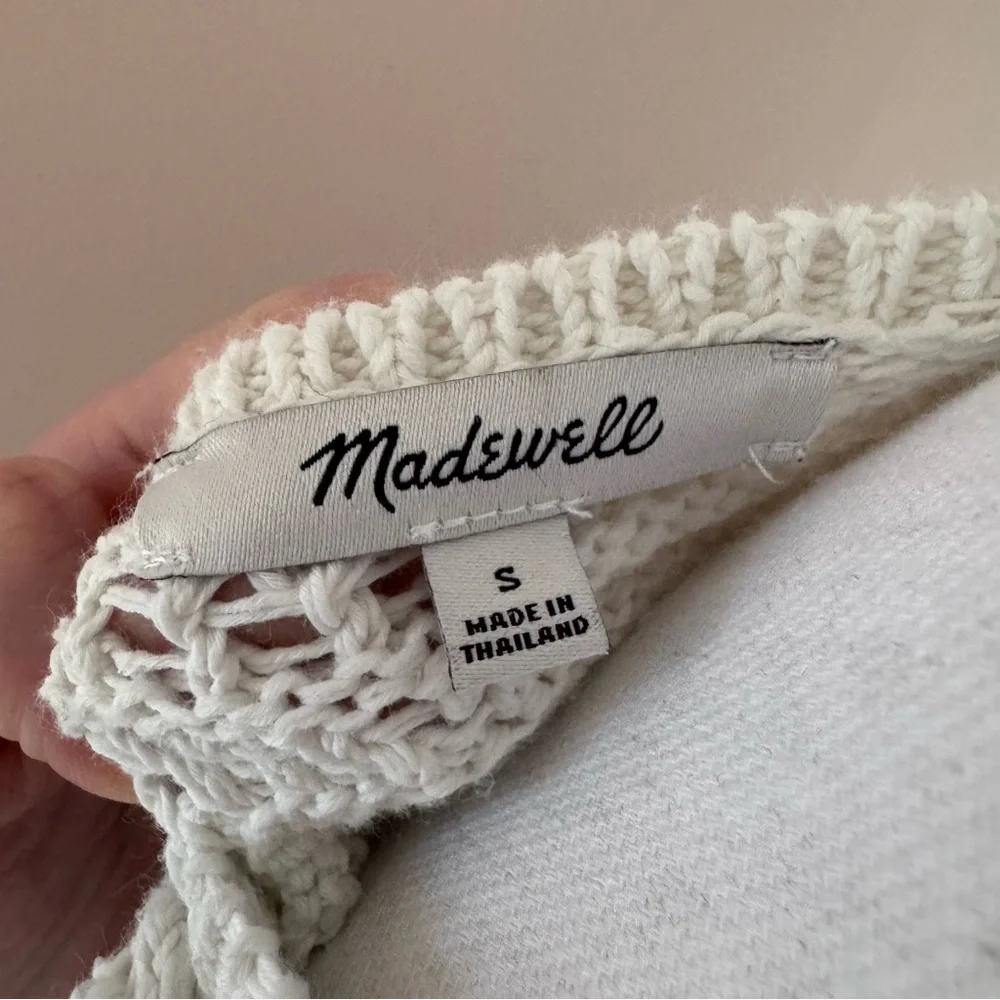 Madewell Crochet-Knit Ivory Crewneck Sleeveless Sweater Tank - size Small - Picture 5 of 7